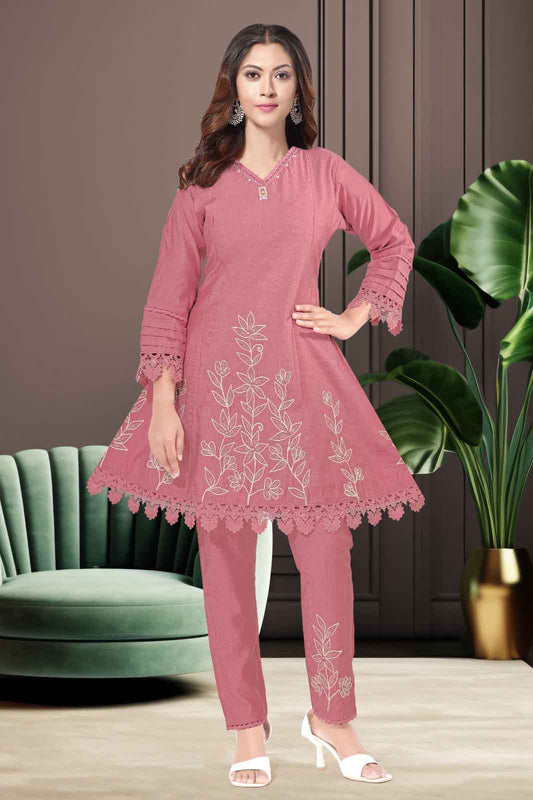 Dusty Rose Floral Embroidered Co-ord Set