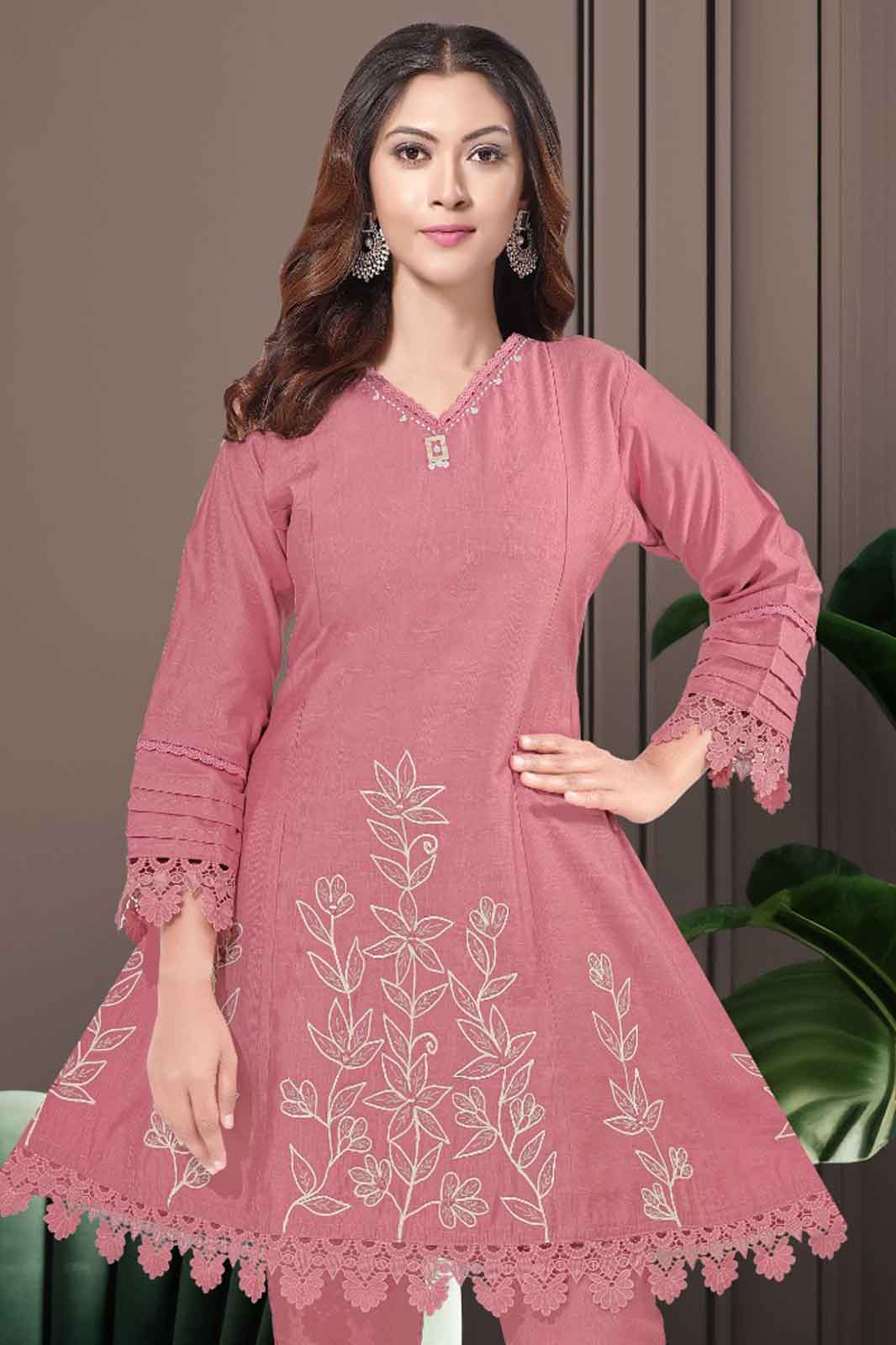 Dusty Rose Floral Embroidered Co-ord Set