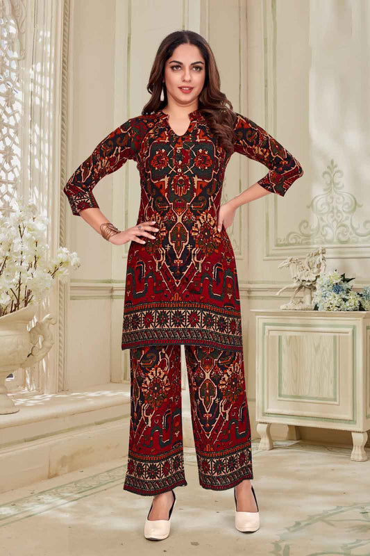 Maroon & Black Ethnic Printed Co-ord Set
