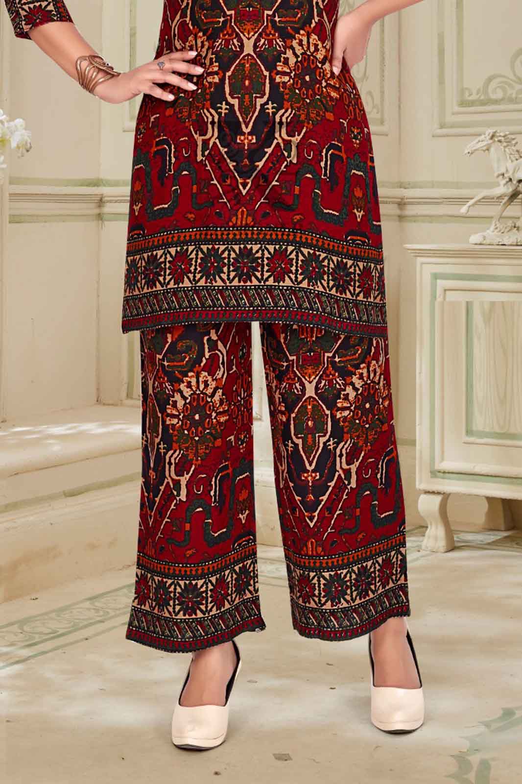 Maroon & Black Ethnic Printed Co-ord Set