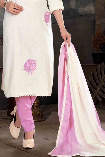 White & Pink Kurti Set with Handblock Rose Print