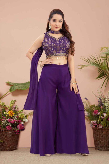 Purple Indo-Western Crop Top & Palazzo Set.