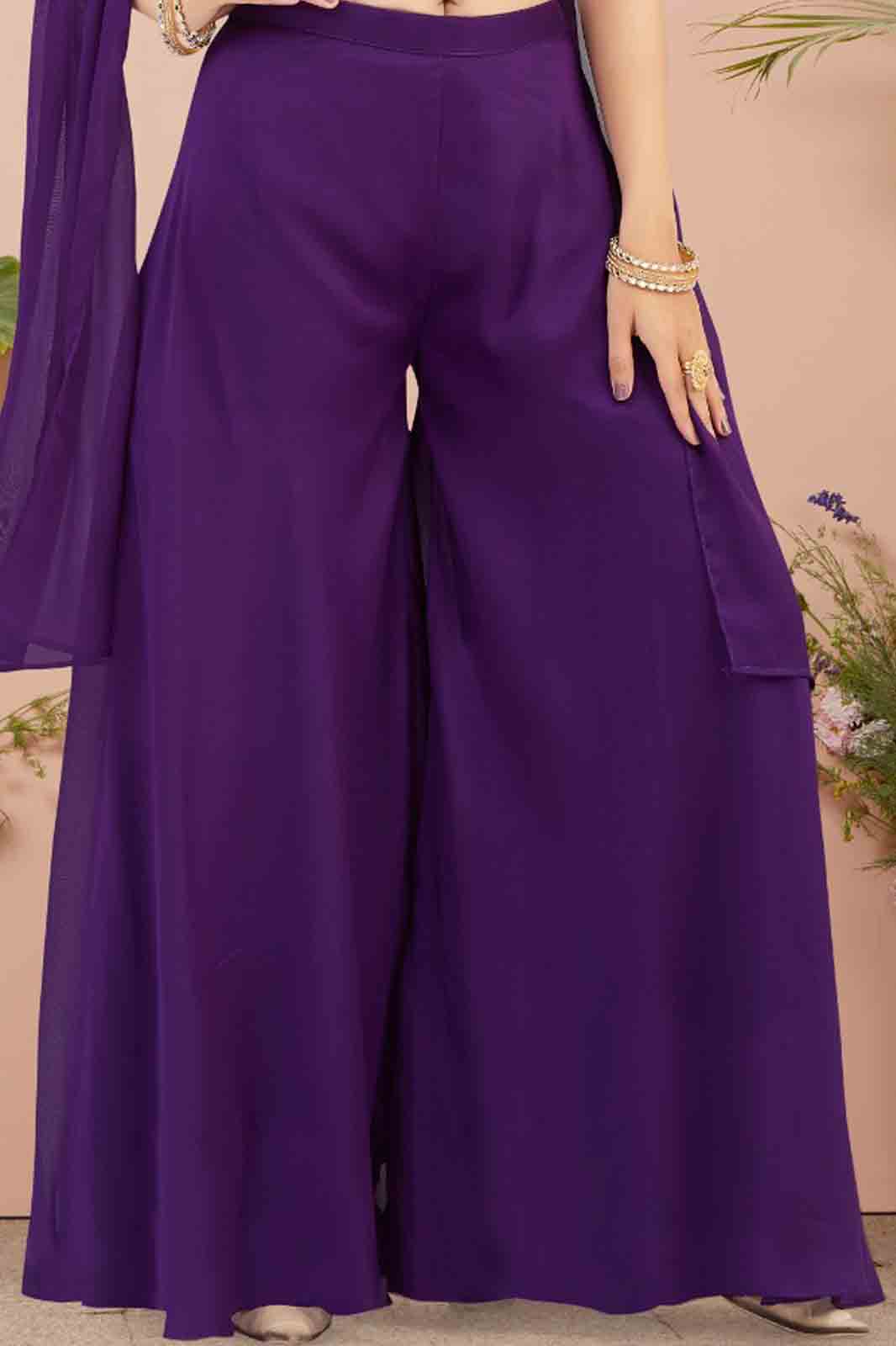 Purple Indo-Western Crop Top & Palazzo Set.