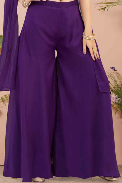 Purple Indo-Western Crop Top & Palazzo Set.