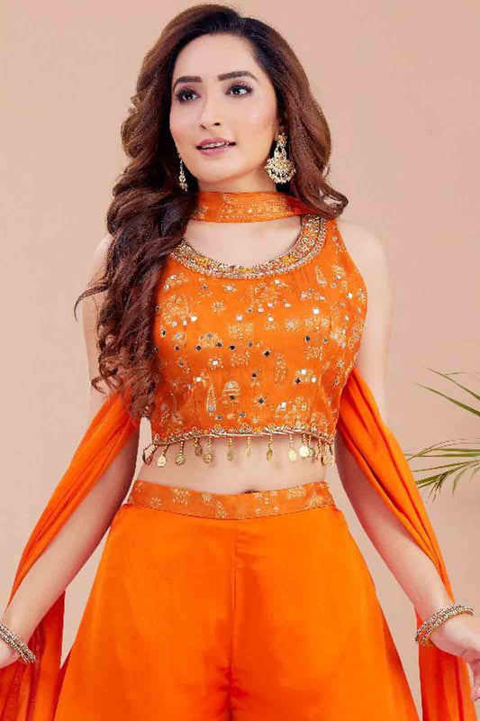 Orange Indo-Western Crop Top & Palazzo Set
