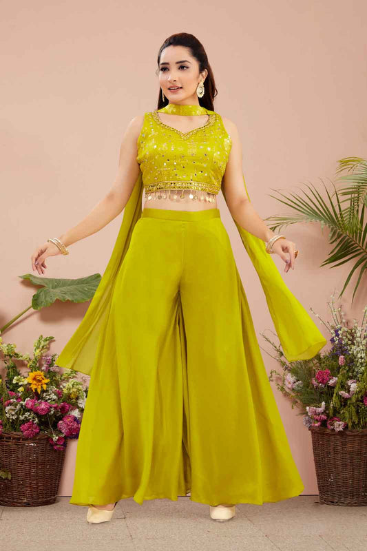 Lime Green Indo-Western Crop Top & Palazzo Set