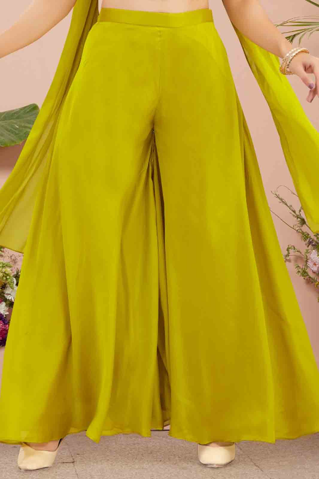 Lime Green Indo-Western Crop Top & Palazzo Set