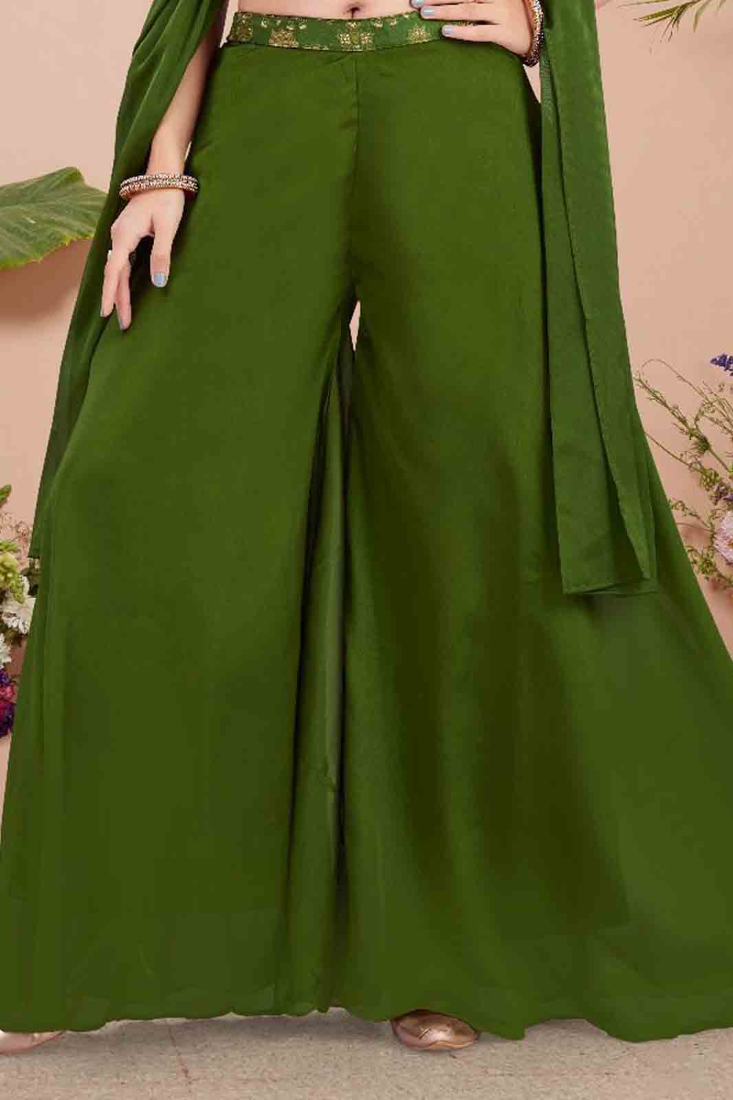 Olive Green Indo-Western Crop Top & Palazzo Set