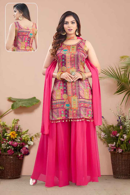 Pink Sharara Set with Multicolor Printed Top