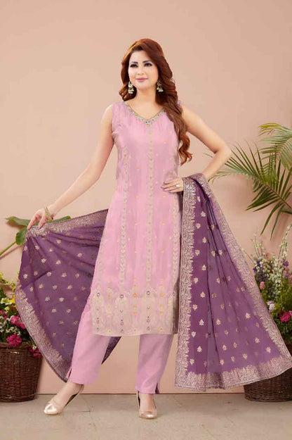 Pink Kurta Set with Royal Purple Dupatta