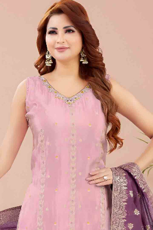 Pink Kurta Set with Royal Purple Dupatta