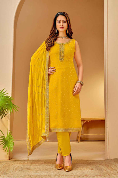 Yellow Straight Kurta with Embellished Dupatta Set