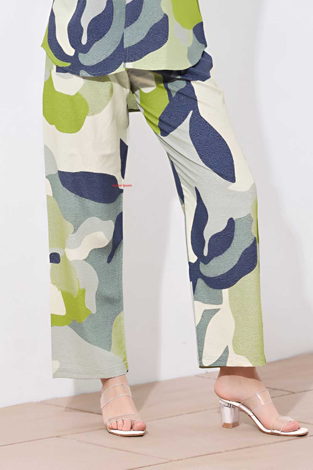 Green & Blue Abstract Printed Co-ord Set in Soft Rayon
