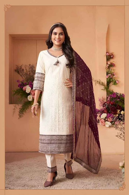 Ivory Embroidered Kurta Set with Butti Dupatta