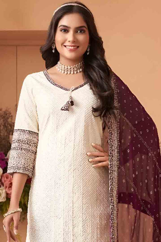 Ivory Embroidered Kurta Set with Butti Dupatta