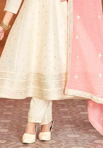 Ivory Anarkali Suit with Tassels & Peach Dupatta