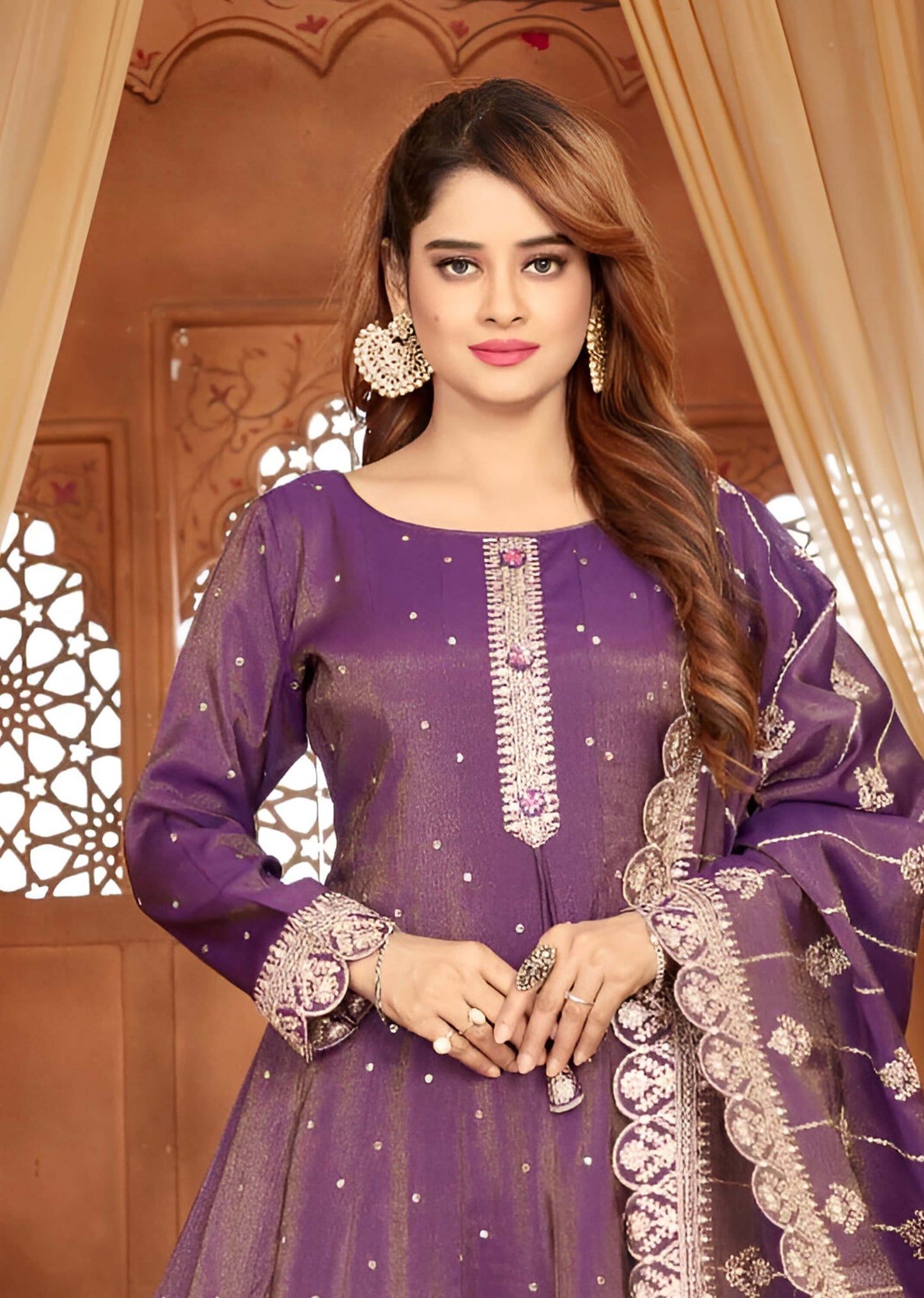 Purple Embroidered Anarkali Suit with Rich Dupatta