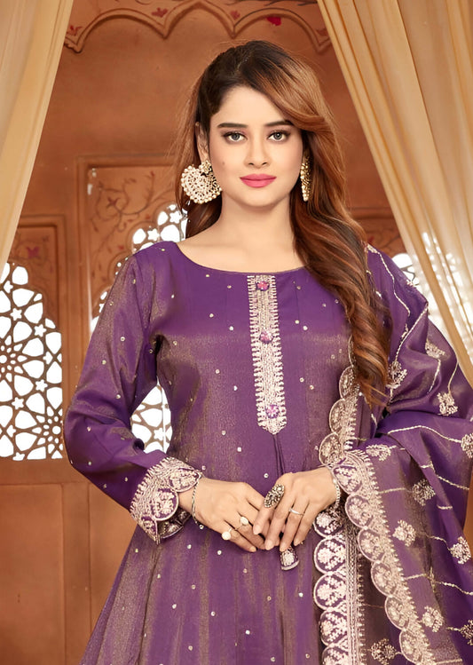 Purple Embroidered Anarkali Suit with Rich Dupatta