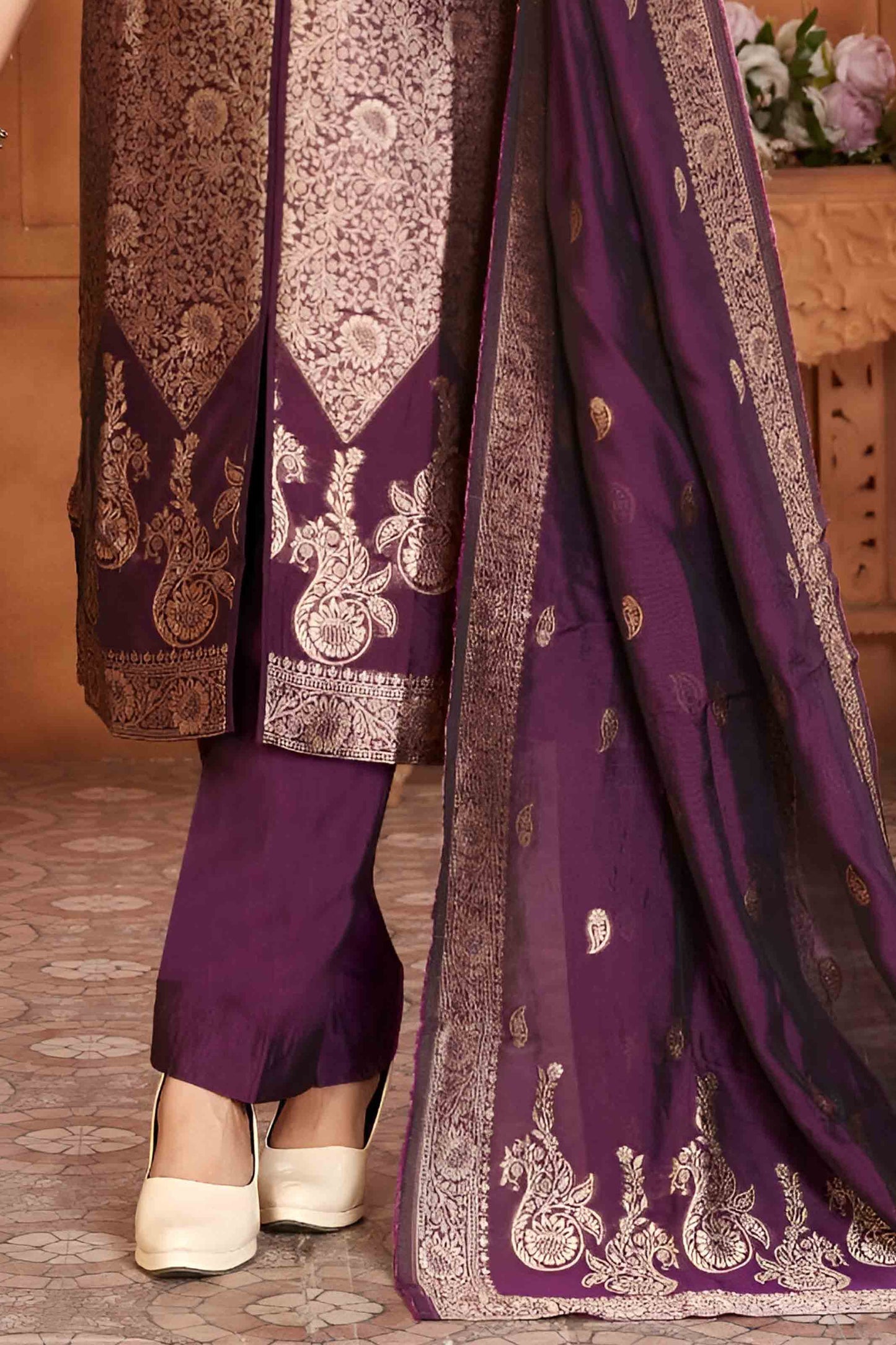 Purple Woven Banarasi Silk Suit with Dupatta