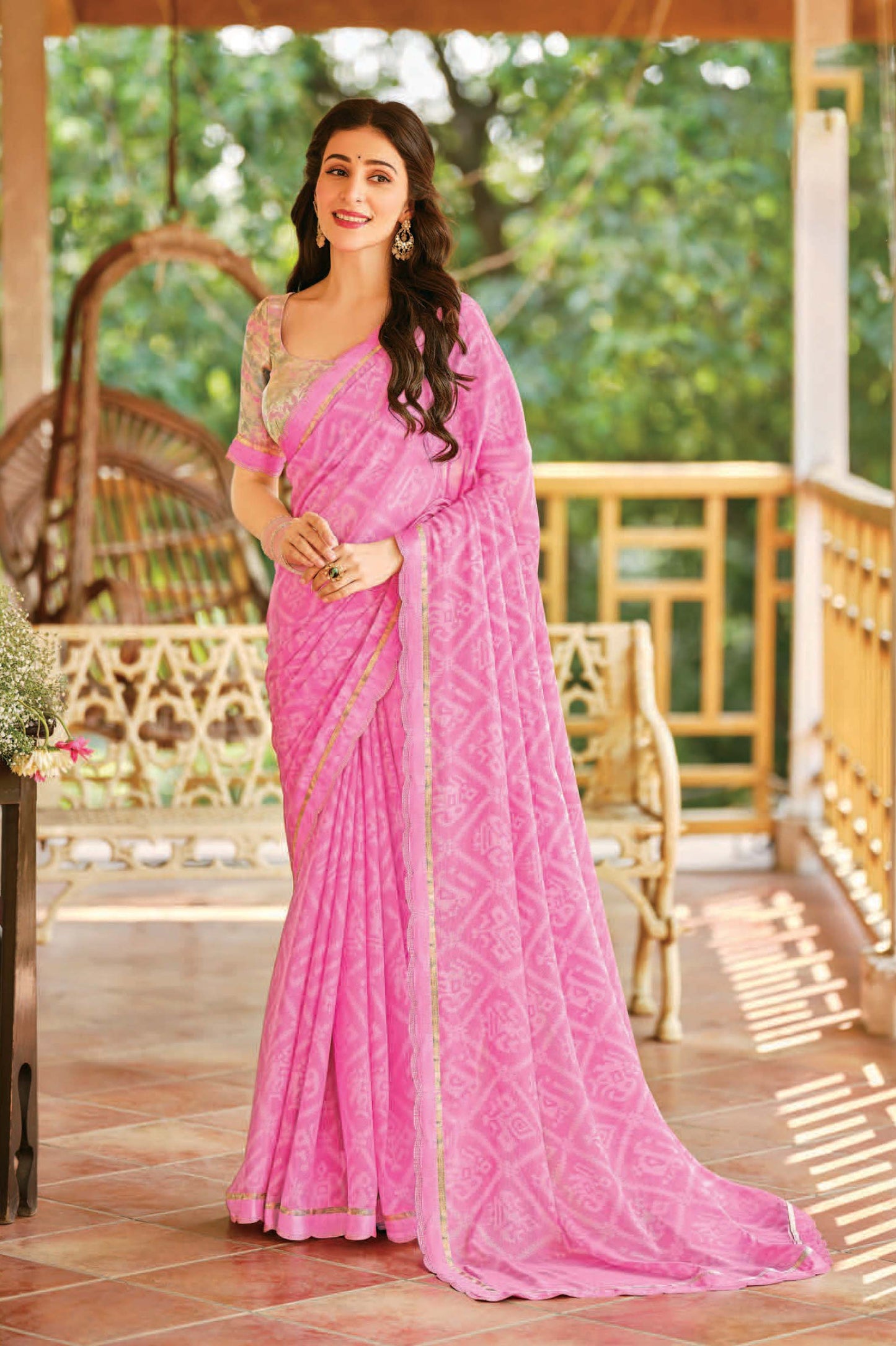 Elegant Pink Printed Saree