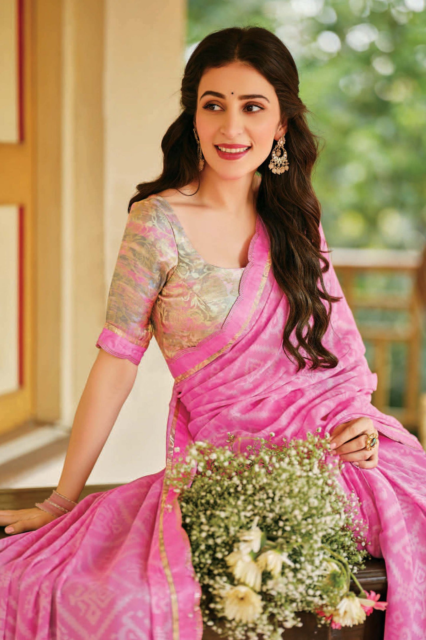 Elegant Pink Printed Saree