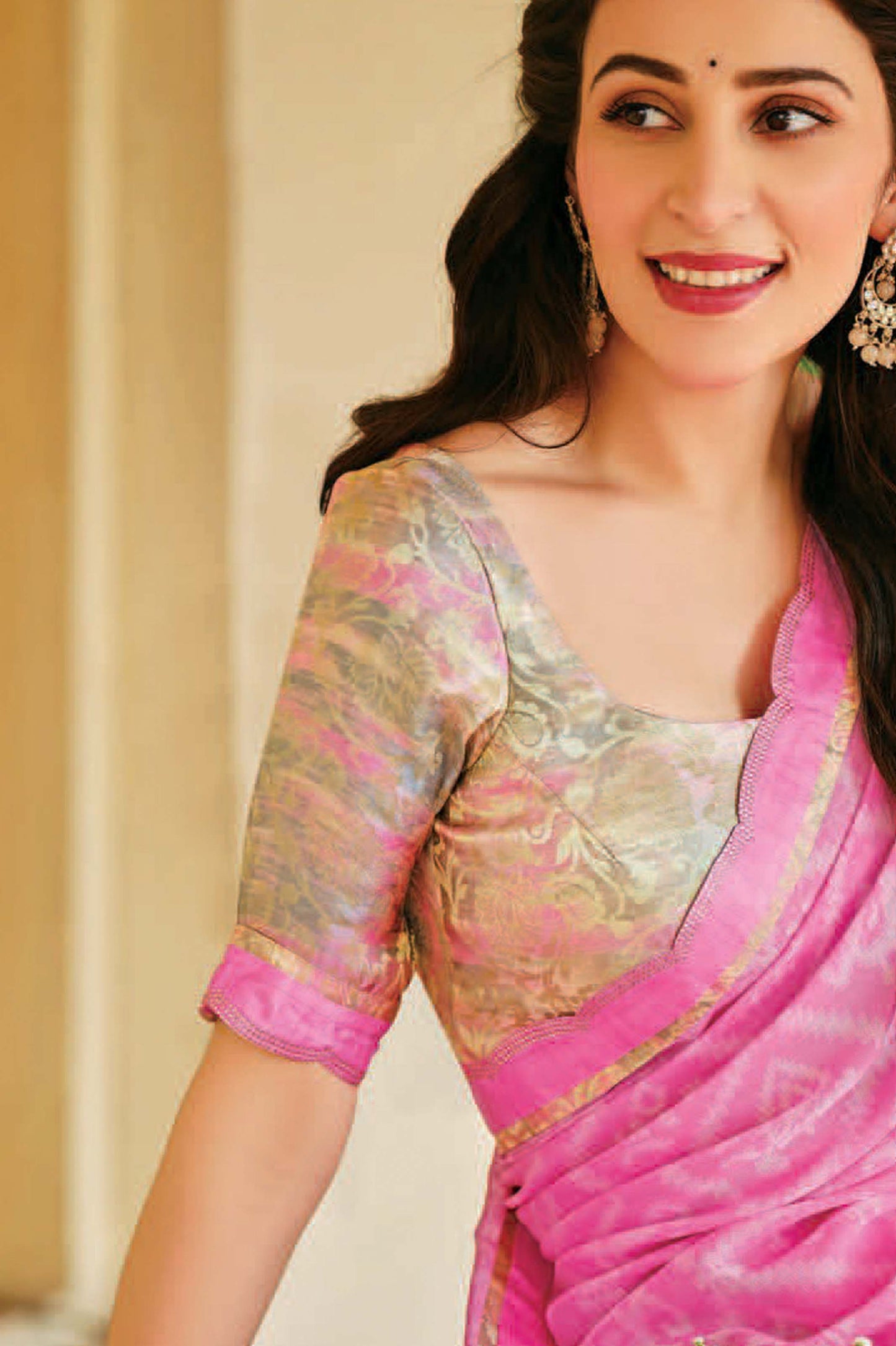 Elegant Pink Printed Saree