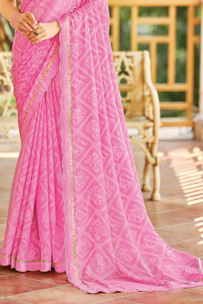 Elegant Pink Printed Saree