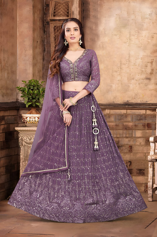 Dusty Lavender Sequin Embroidered Georgette Lehenga Choli