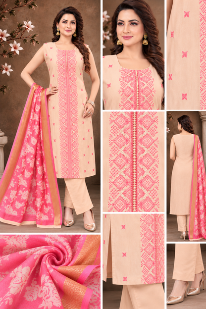 Peach Pink Embroidered Suit Set