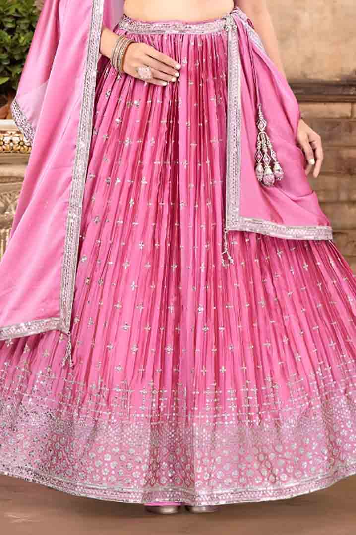 Pink Lehenga Choli with Embroidered Border Dupatta
