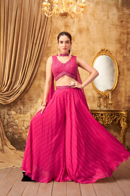 Pink Cape-Style Crop Top & Palazzo Set
