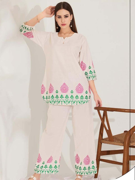 Off-White Printed Linen Co-ord Set