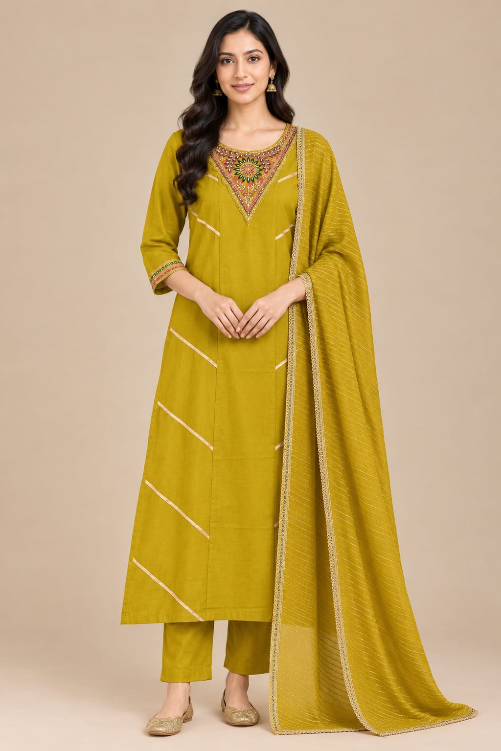 Mustard Embroidered anarkali Set with Dupatta