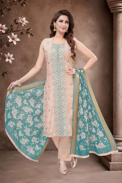 Teal Embroidered Suit Set