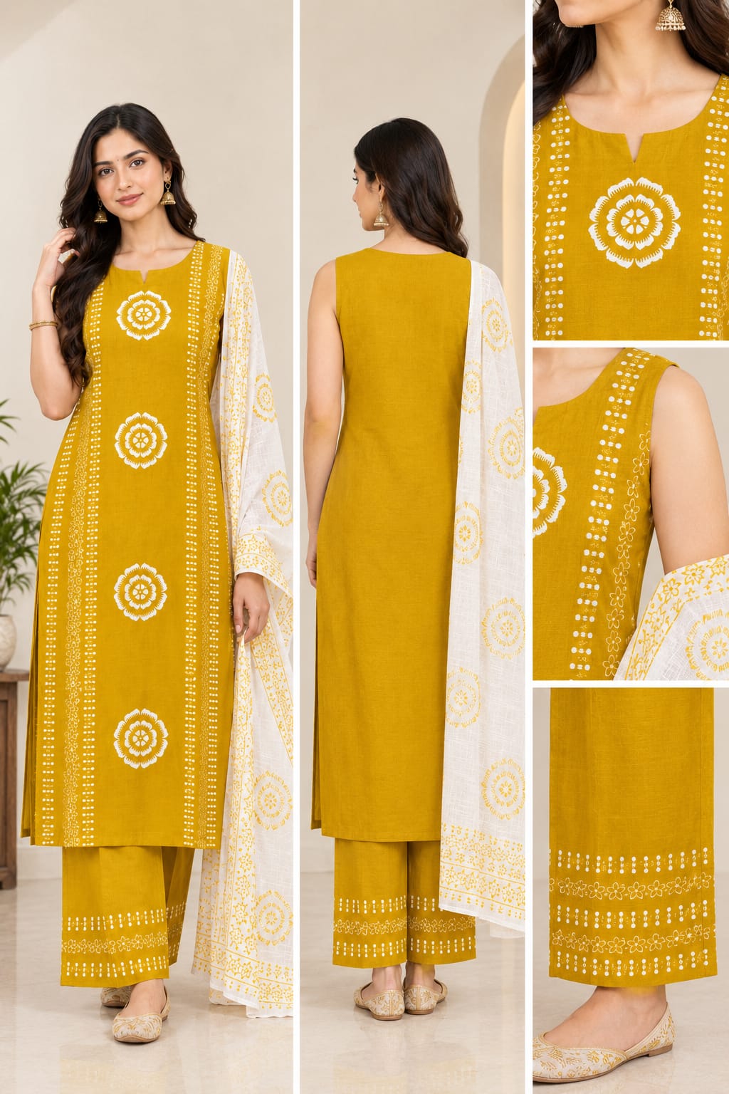 Mustard Printed Kurta Set with Dupatta