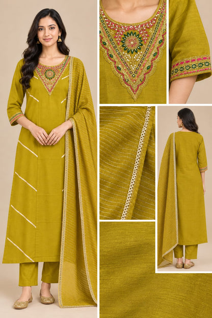 Mustard Embroidered anarkali Set with Dupatta