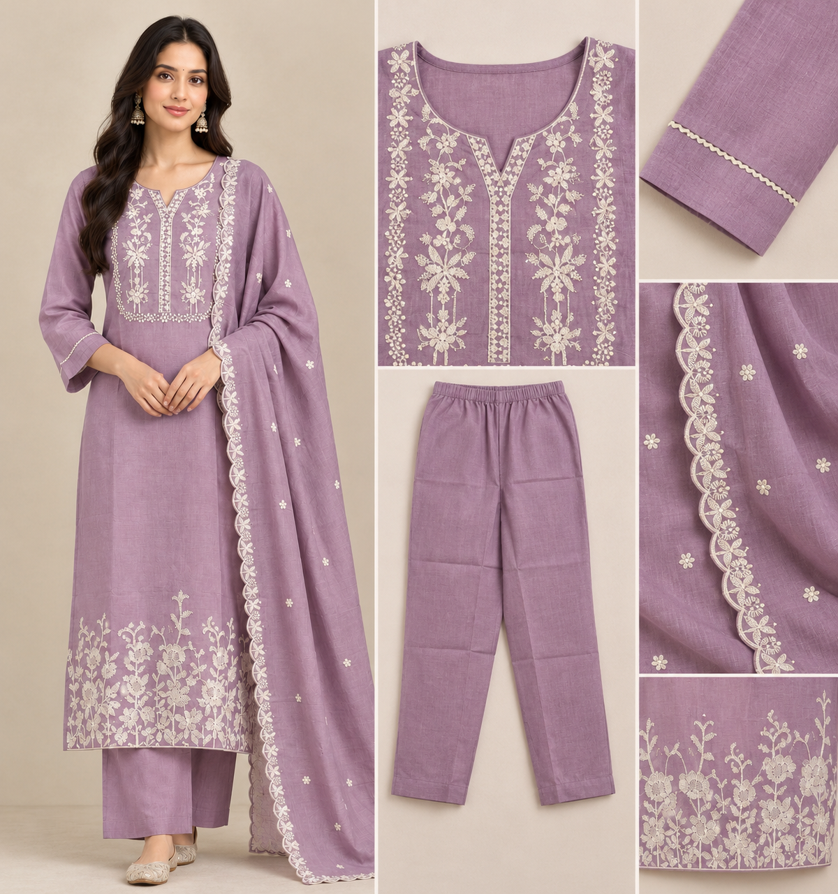 Graceful Lavender Floral Embroidered Suit Set