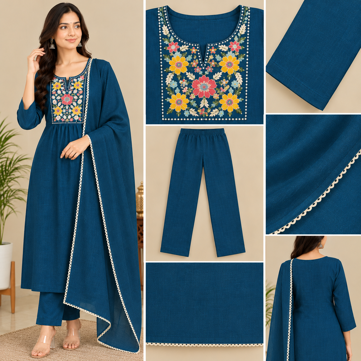 Elegant Teal Blue Embroidered Anarkali Suit Set