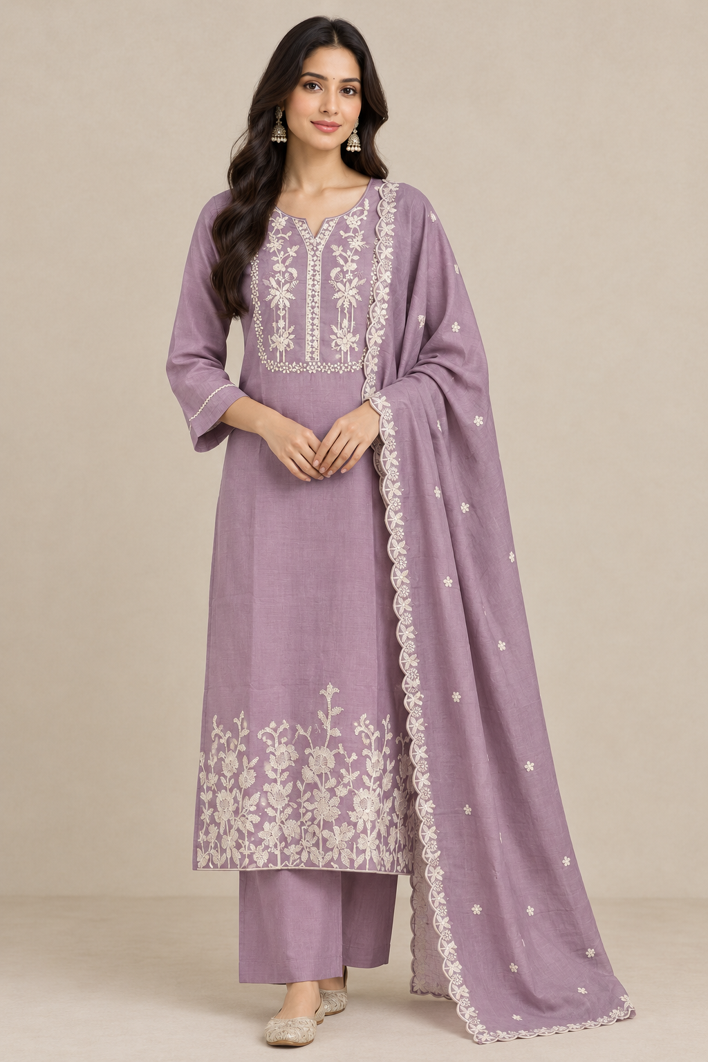 Graceful Lavender Floral Embroidered Suit Set