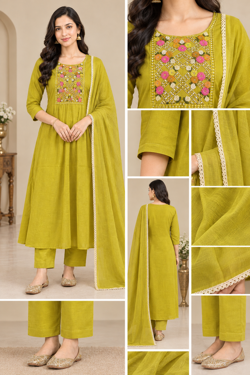 Elegant yellow Embroidered Anarkali Suit Set