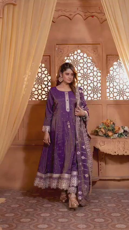 Purple Embroidered Anarkali Suit with Rich Dupatta